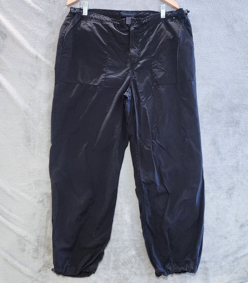 Aeropostale Womens Black High Rise Baggy Jogger Khaki Pants Size Large Casual